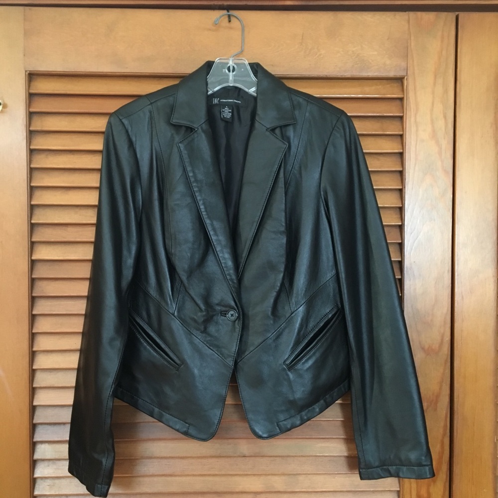 Woman’s black leather blazer style jacket